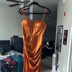 Elegant Orange Satin Dress